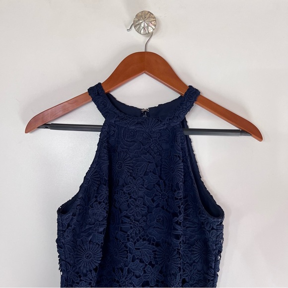 LULU’S LOVE POEM NAVY BLUE LACE MINI DRESS Small - Picture 6 of 16